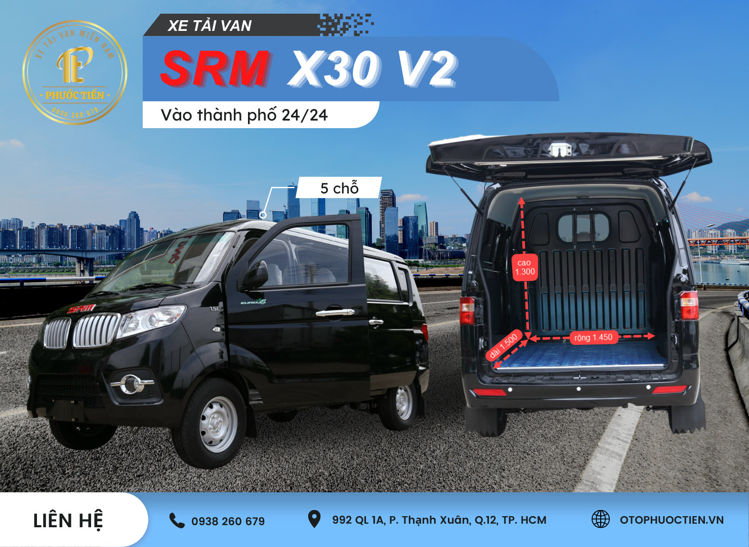 Xe Tải Van SRM 5 Chỗ Ngồi Chở Hàng Không Cấm Giờ