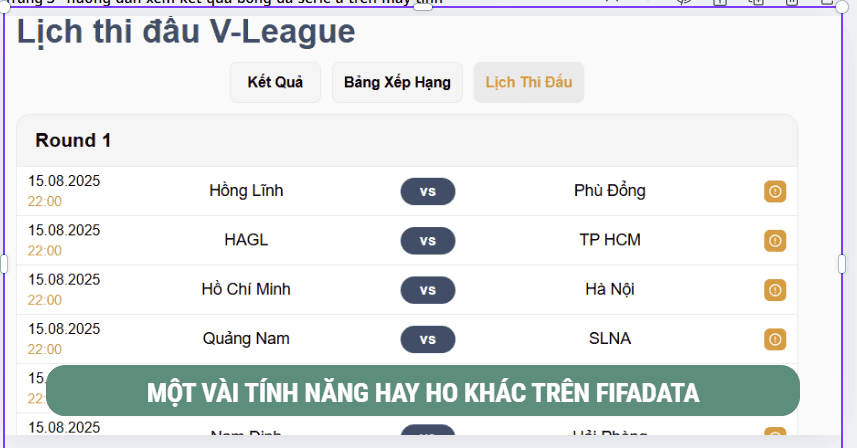 Một vài tính năng khác trên Fifadata dành cho fan V-League