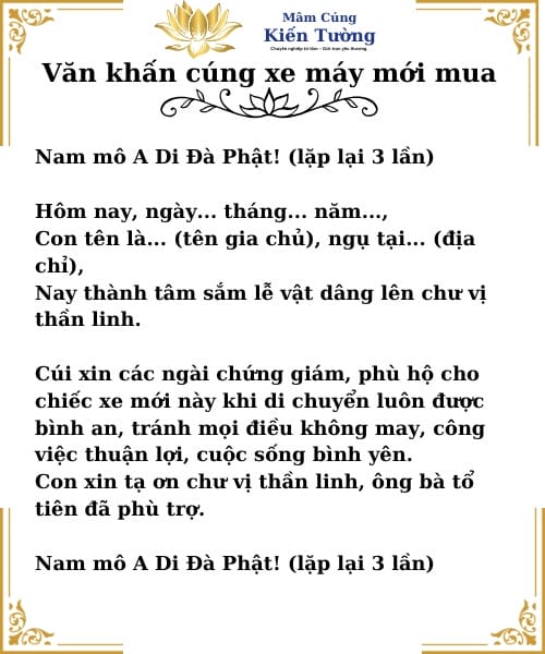 Bài văn khấn cúng xe máy mới mua về để cầu nguyện