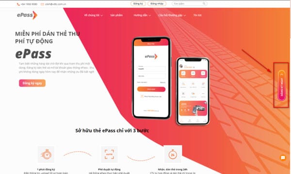 Bấm nút Đăng ký ngay trên website để bắt đầu dán ePass