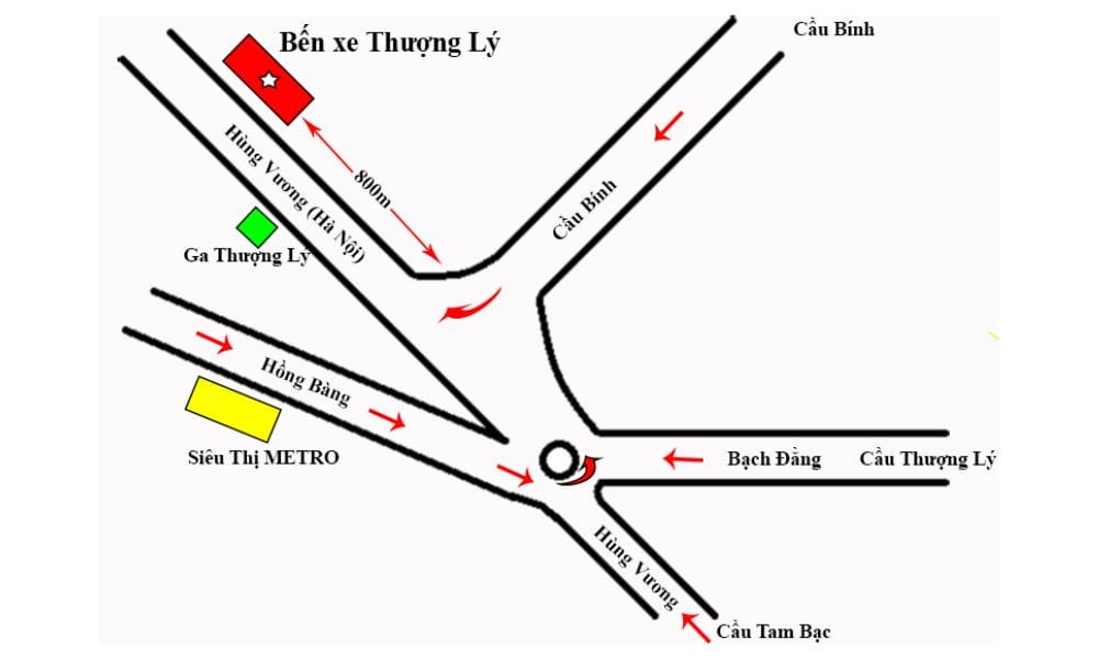 Bản đồ chỉ dẫn đường đi đến bến xe Thượng Lý