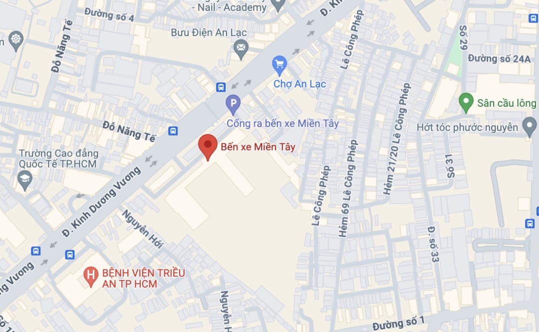 Bản đồ vị trí Bến xe Miền Tây