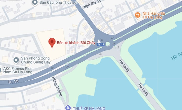 Bản đồ vị trí chiến lược của bến xe Bãi Cháy ở Hạ Long.