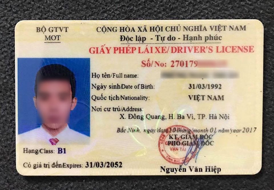 Bằng lái xe hạng B1 đối với nam giới