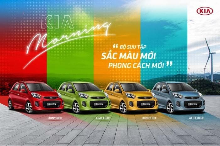 Bảng màu sắc đa dạng của Kia Morning 2024, cho phép khách hàng lựa chọn màu xe yêu thích