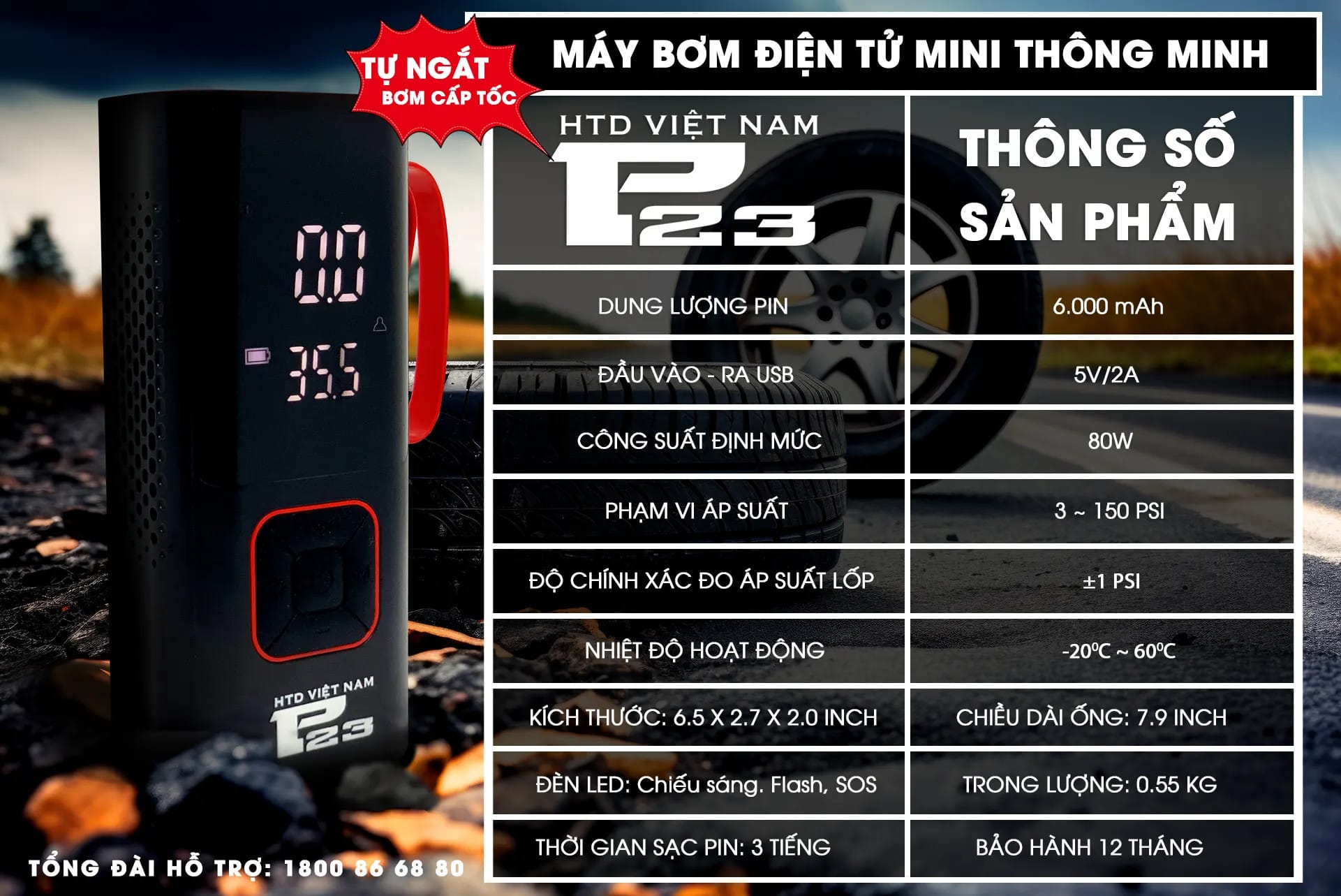 Bảng thông số kỹ thuật chi tiết của bơm điện xe máy