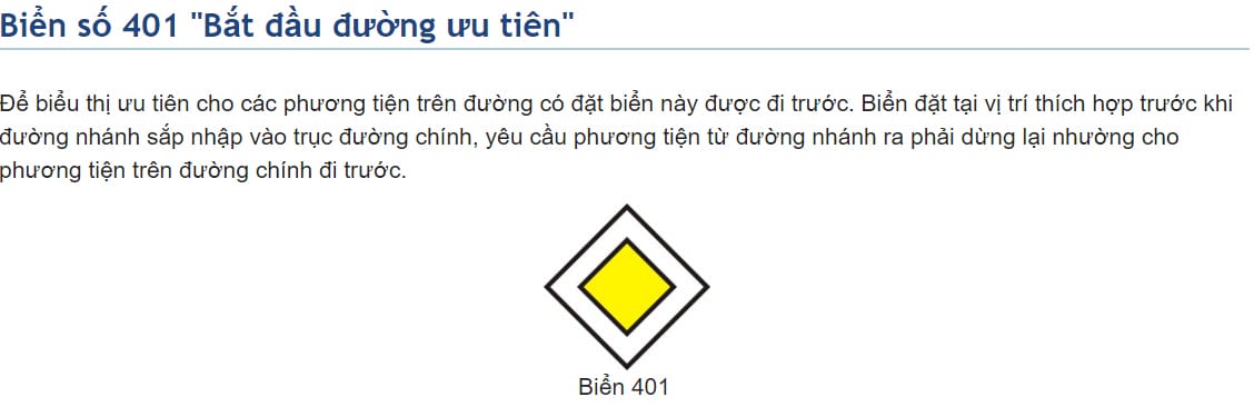 Biển báo chỉ dẫn đường ưu tiên, một thông tin quan trọng giúp người lái xe tải van hiểu rõ quyền ưu tiên khi học biển báo giao thông.