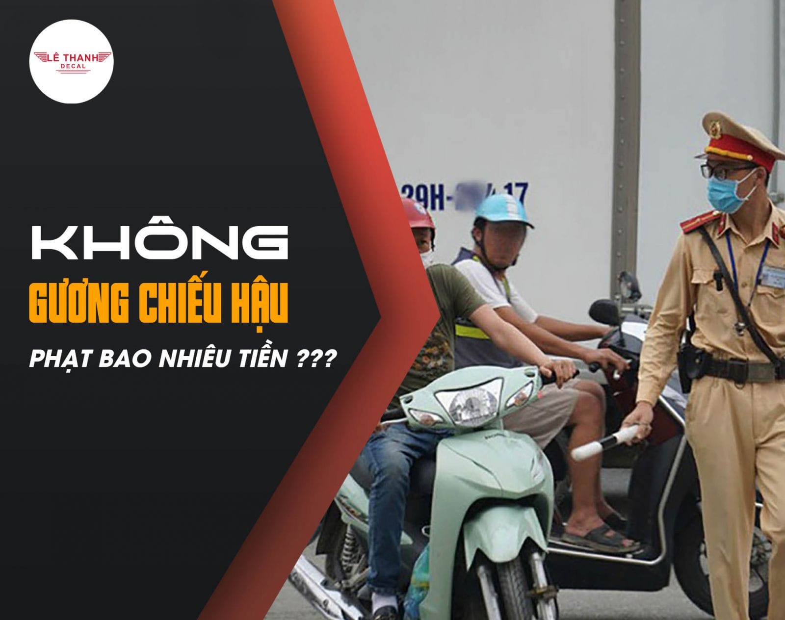 Biển báo giao thông và hình ảnh minh họa mức phạt khi xe máy không gương chiếu hậu