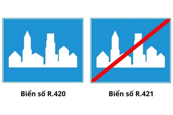 Biển báo hết khu đông dân cư R.421 trên đường quốc lộ