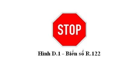 Biển báo hiệu lệnh R.122 "Dừng lại" có chữ STOP trắng trên nền đỏ
