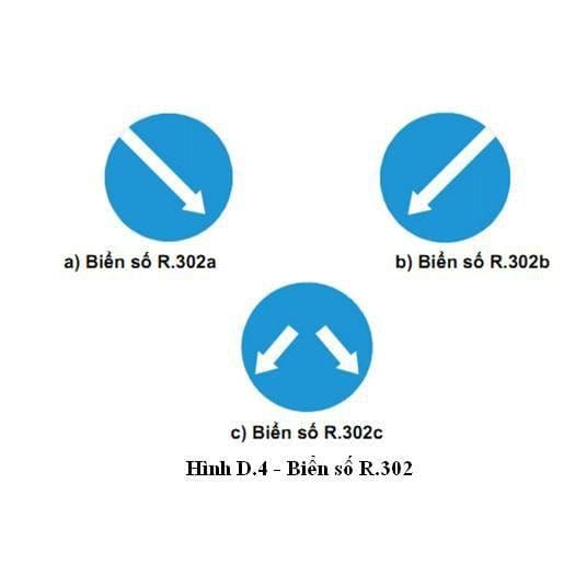 Biển báo hiệu lệnh R.302 hướng dẫn "phải đi vòng chướng ngại vật" với mũi tên cong màu trắng trên nền xanh, đảm bảo luồng giao thông an toàn.