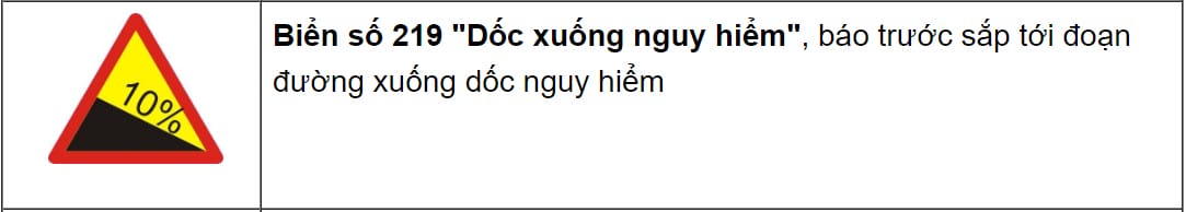 Biển báo nguy hiểm xe xuống dốc, nhắc nhở người lái xe tải van về việc giữ khoảng cách an toàn.