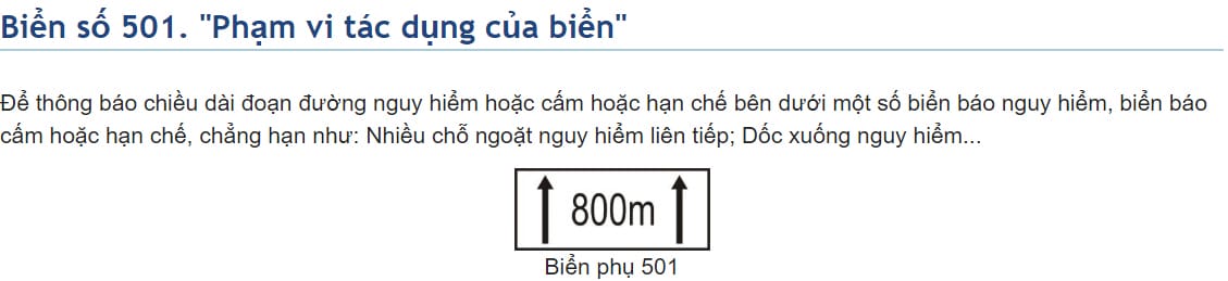 Biển báo phụ về khoảng cách, bổ sung thông tin cho người lái xe tải van khi học biển báo giao thông.