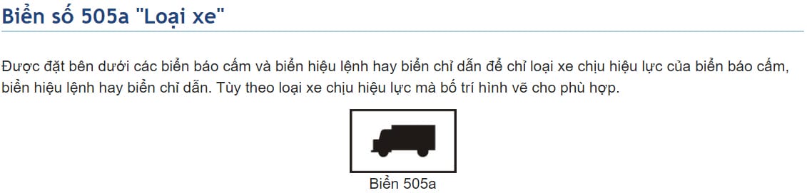 Biển báo phụ về phạm vi hiệu lực, cung cấp chi tiết cho người lái xe tải van.