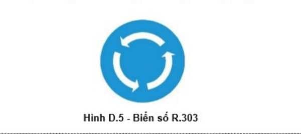 Biển báo R.303 hình tròn nền xanh với mũi tên trắng chỉ chạy vòng theo vòng xuyến