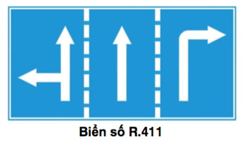 Biển báo R.411 chỉ dẫn hướng đi trên mỗi làn đường