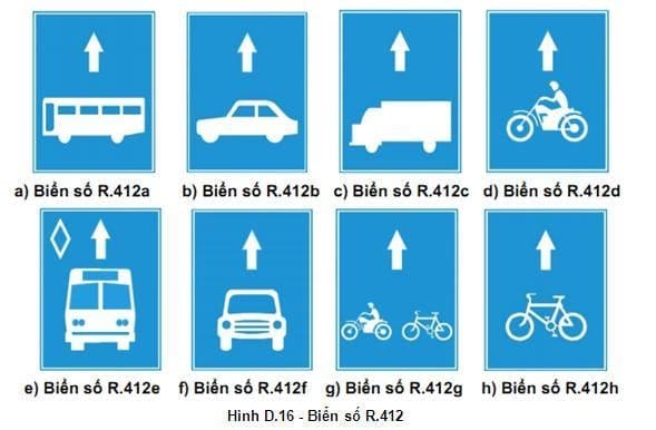Biển báo R.412 tổng hợp các biển làn đường dành riêng cho các loại xe