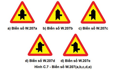 Biển báo W.207-1 - Giao nhau với đường không ưu tiên bên phải