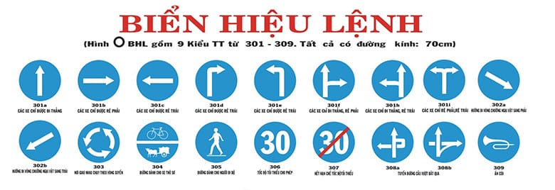 Biển hiệu lệnh giao thông màu xanh yêu cầu người lái phải tuân thủ