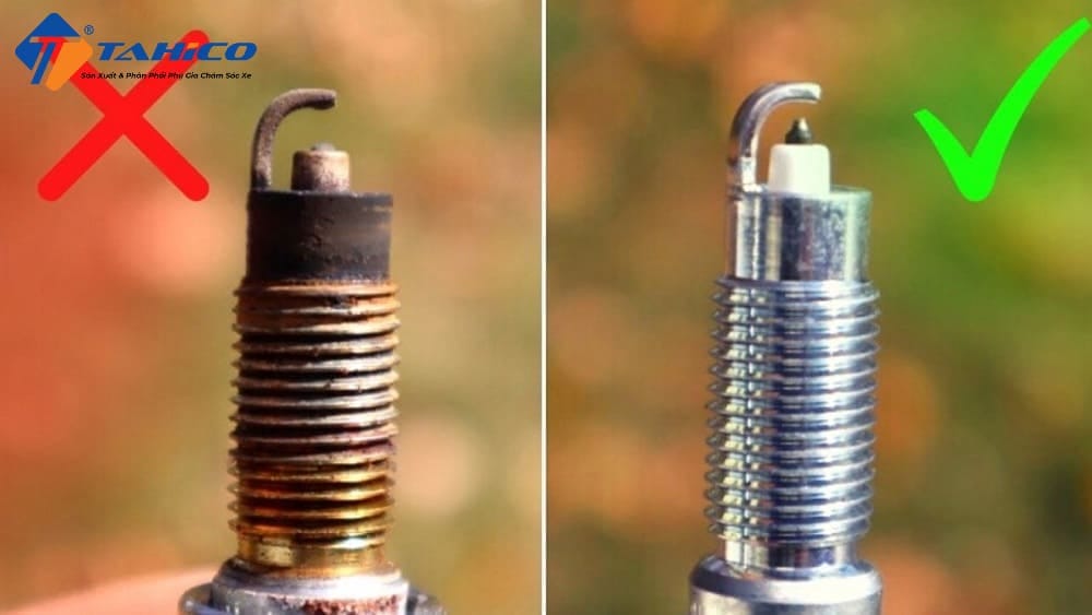 Bugi xe máy bị mòn, bám muội than