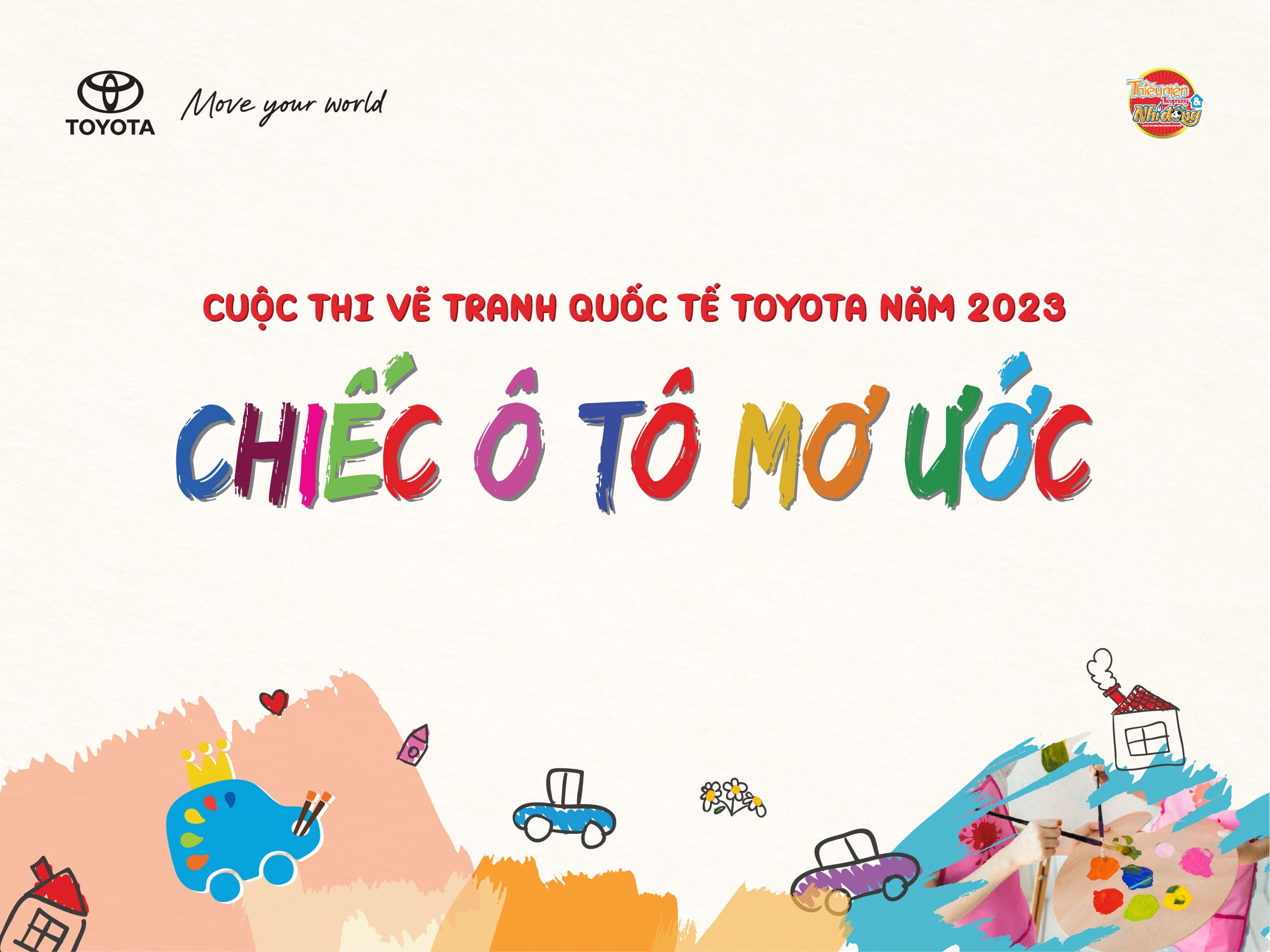 Các em nhỏ đang say sưa vẽ tranh về chiếc ô tô mơ ước Toyota trong cuộc thi