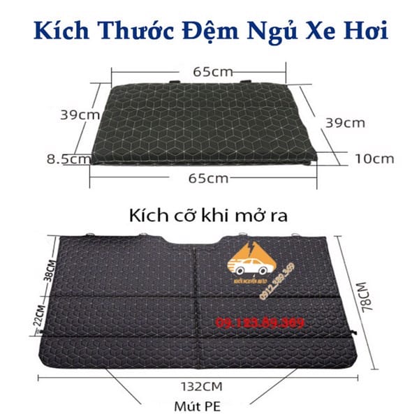Cận cảnh chất liệu da cao cấp và cấu tạo của đệm xe hơi 4 chỗ không bơm