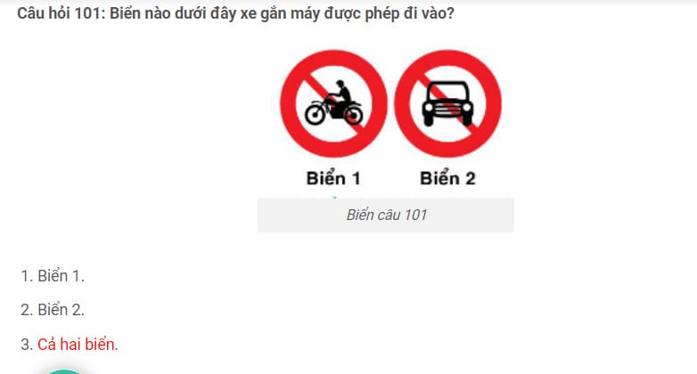 Câu hỏi về biển báo cấm xe con