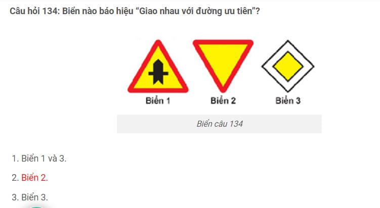 Câu hỏi về biển báo giao nhau với đường ưu tiên