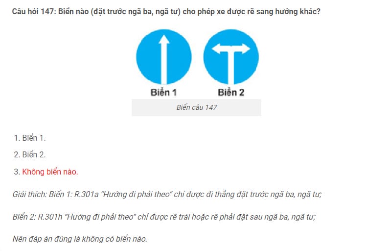 Câu hỏi về biển hiệu lệnh chỉ hướng đi thẳng
