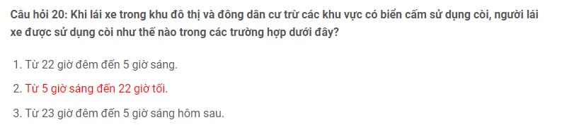 Câu hỏi về quy định sử dụng còi xe