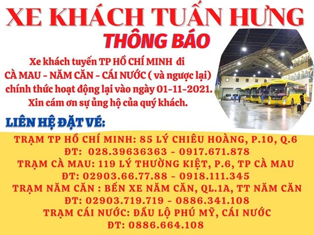 Địa điểm xe Tuấn Hưng tại Cái Nước Cà Mau, thông tin liên hệ