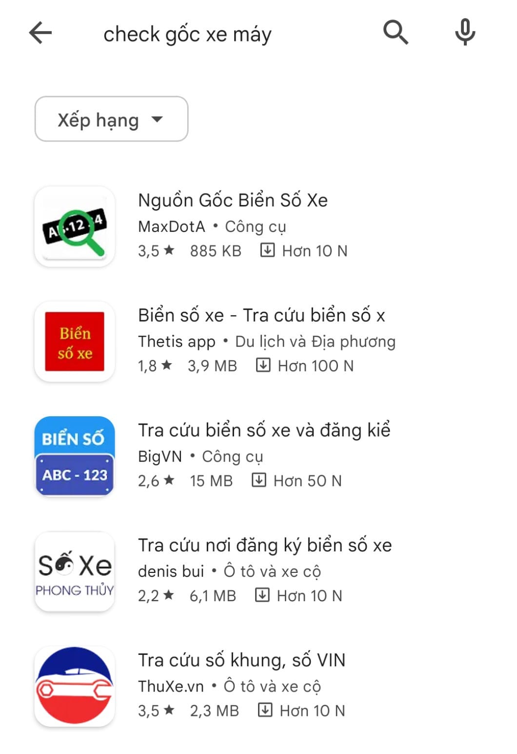 Điện thoại và ứng dụng check gốc xe máy miễn phí