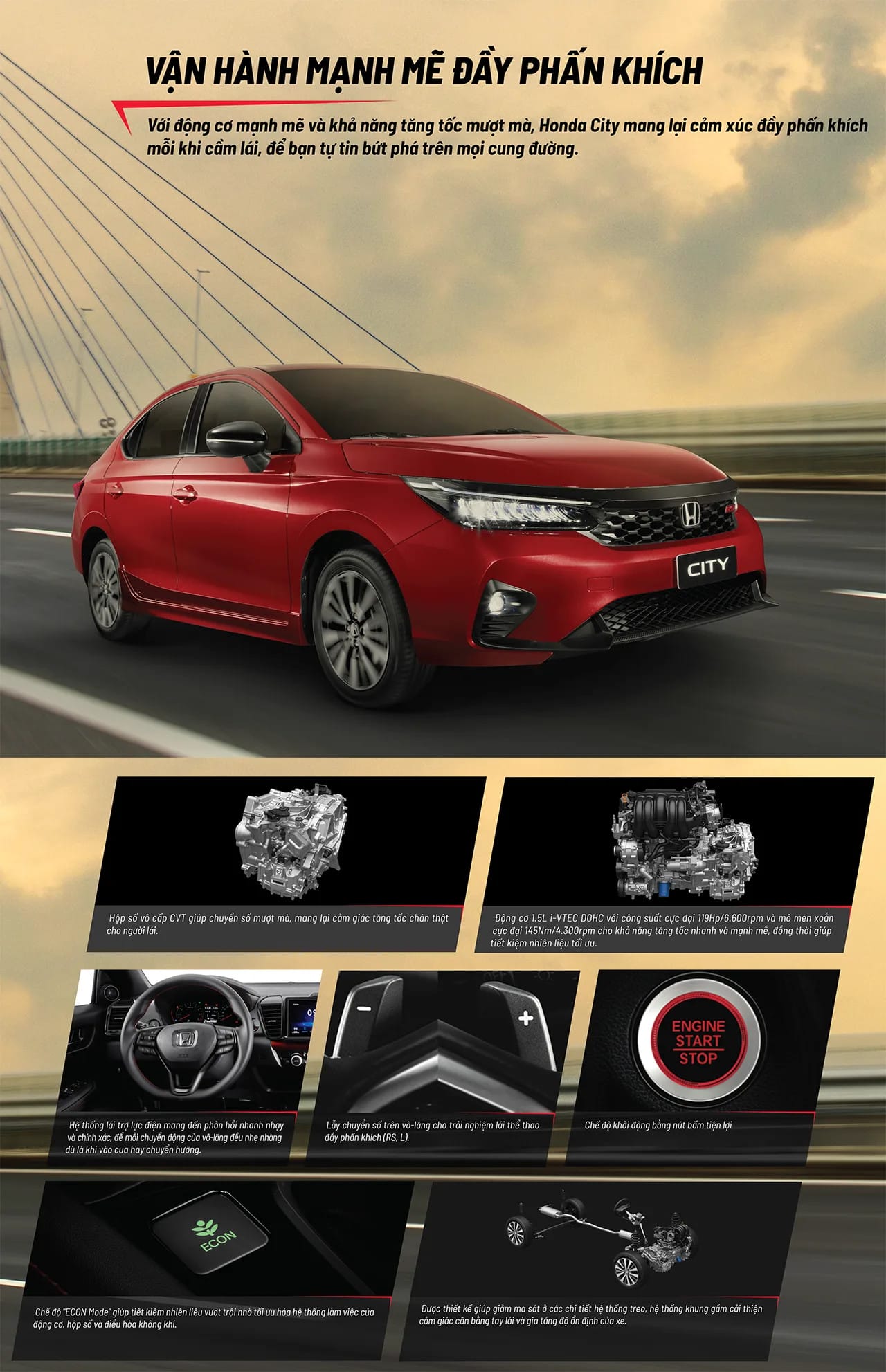 Động cơ 1.5L i-VTEC của Honda City vận hành mạnh mẽ