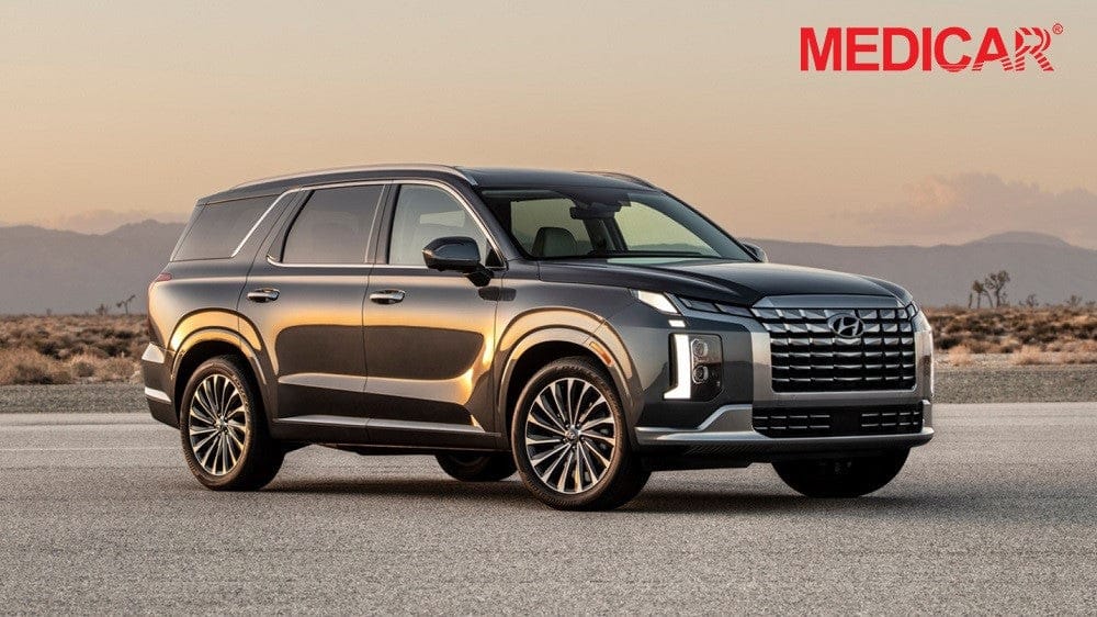 Dòng xe Hyundai Santa Fe màu bạc đỗ bên đường, thể hiện sự sang trọng và hiện đại của các dòng xe ô tô phổ biến ở Việt Nam