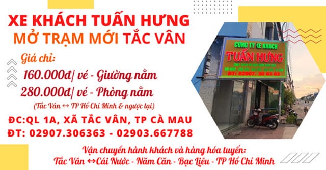 Dòng xe Tuấn Hưng đón khách tại trạm Tắc Vân, Cà Mau