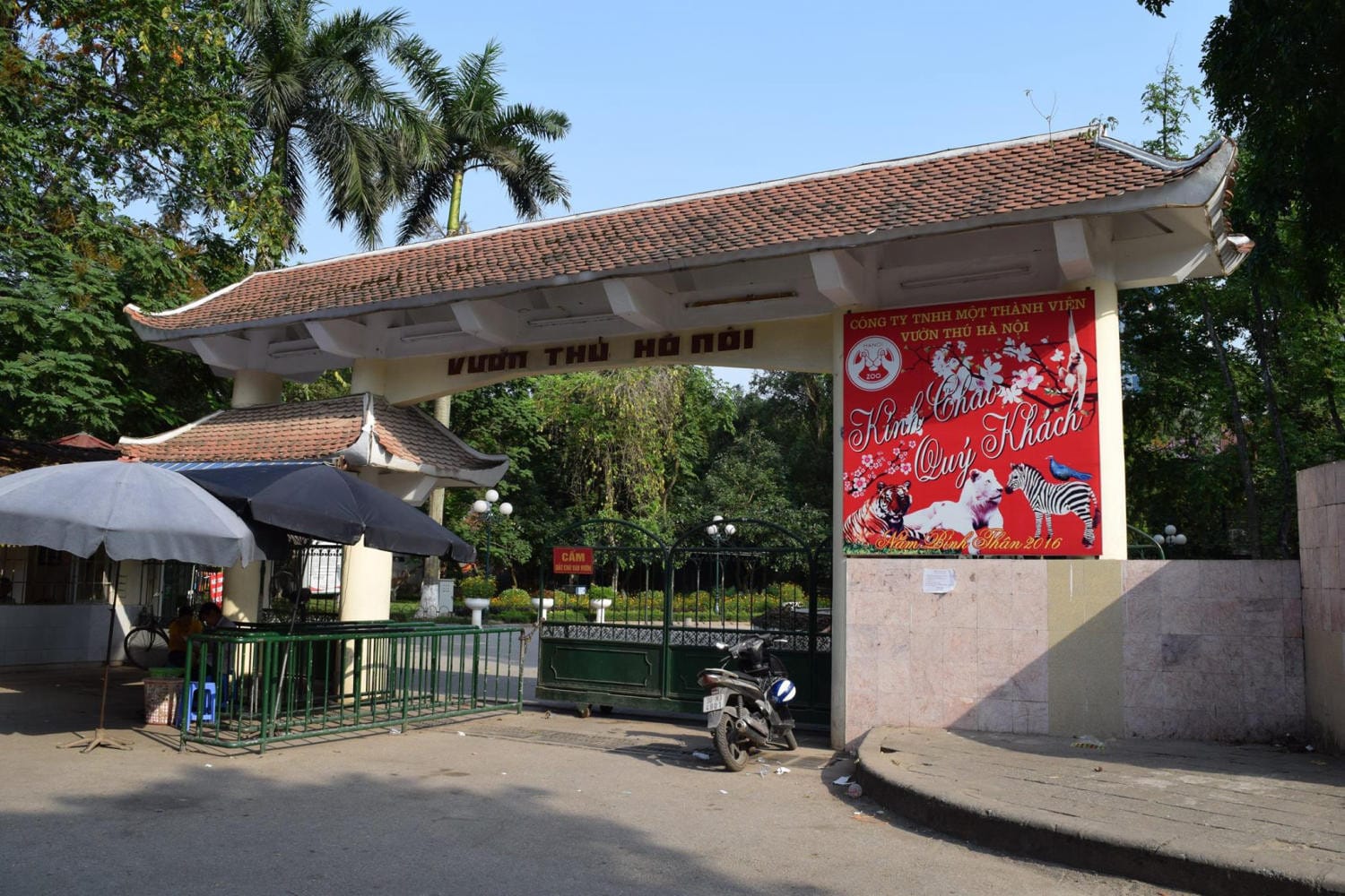 Gia đình đang ngắm nhìn một chú hươu cao cổ tại vườn thú, một trong những điểm thu hút chính khi tham quan Công viên Thủ Lệ với giá vé hợp lý.