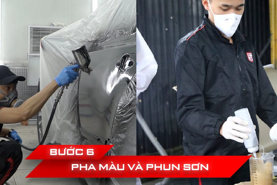 Giai đoạn pha màu và phun sơn xe ô tô