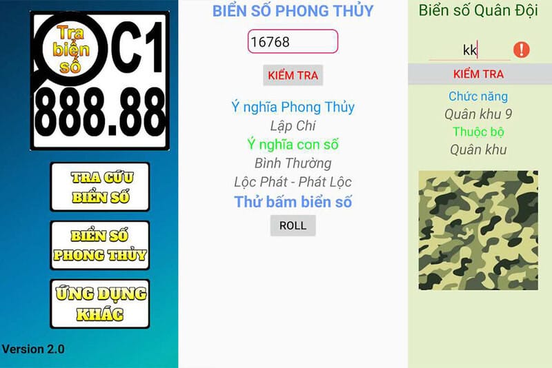 Giao diện app tra cứu thông tin xe máy theo phong thủy