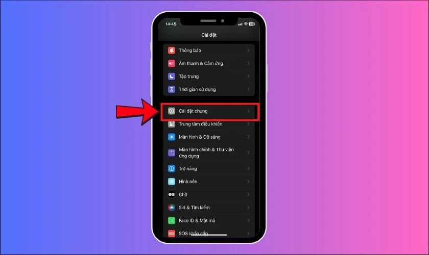 Giao diện Cài đặt chung trên điện thoại iPhone