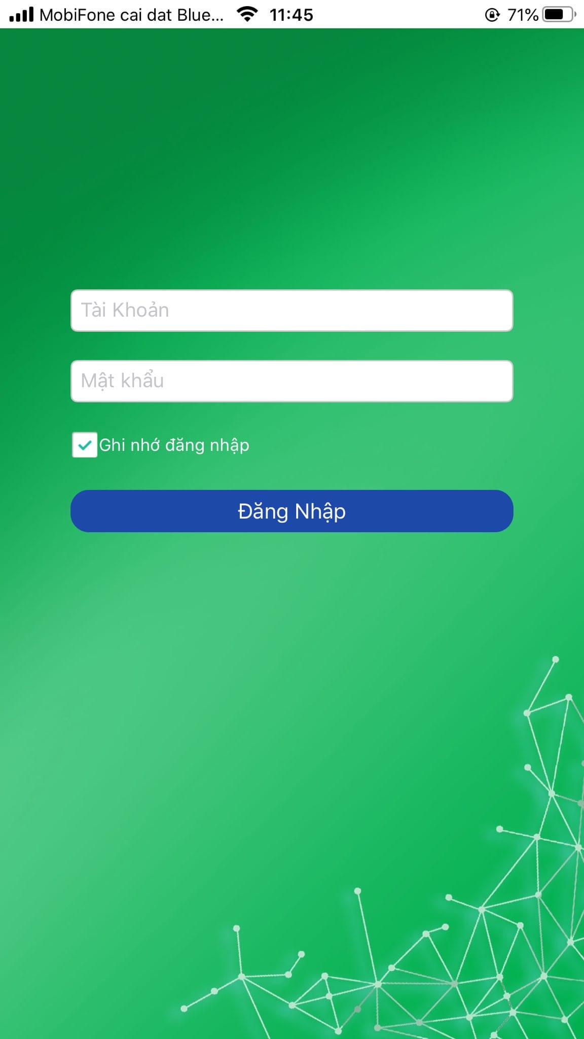 Giao diện đăng nhập phần mềm giám sát định vị xe máy VietGlobal trên di động