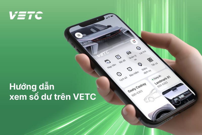 Giao diện tổng quan ứng dụng VETC hiển thị số dư ví và tài khoản giao thông
