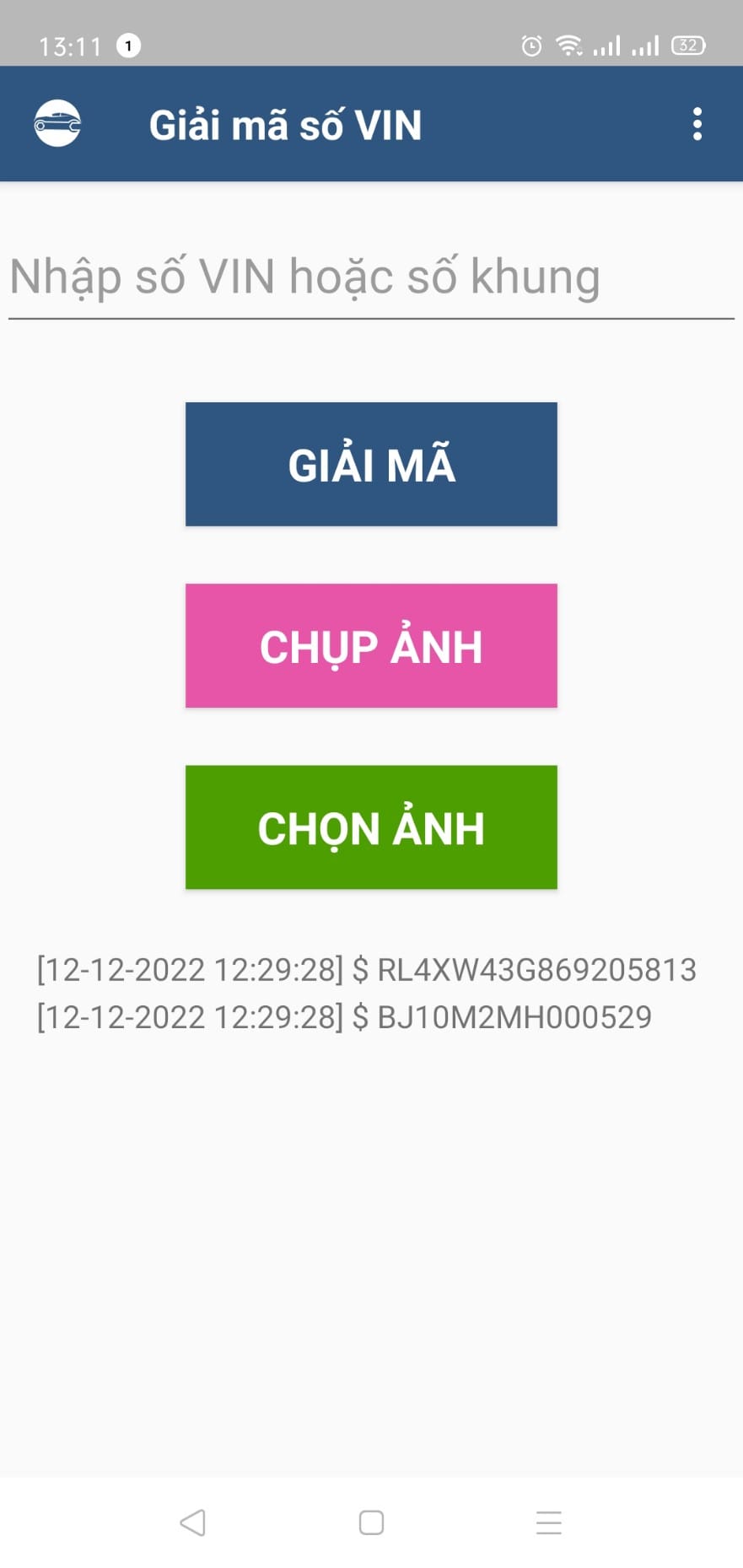 Giao diện ứng dụng giải mã số VIN của xe máy, một phần hỗ trợ kiểm tra thông tin xe
