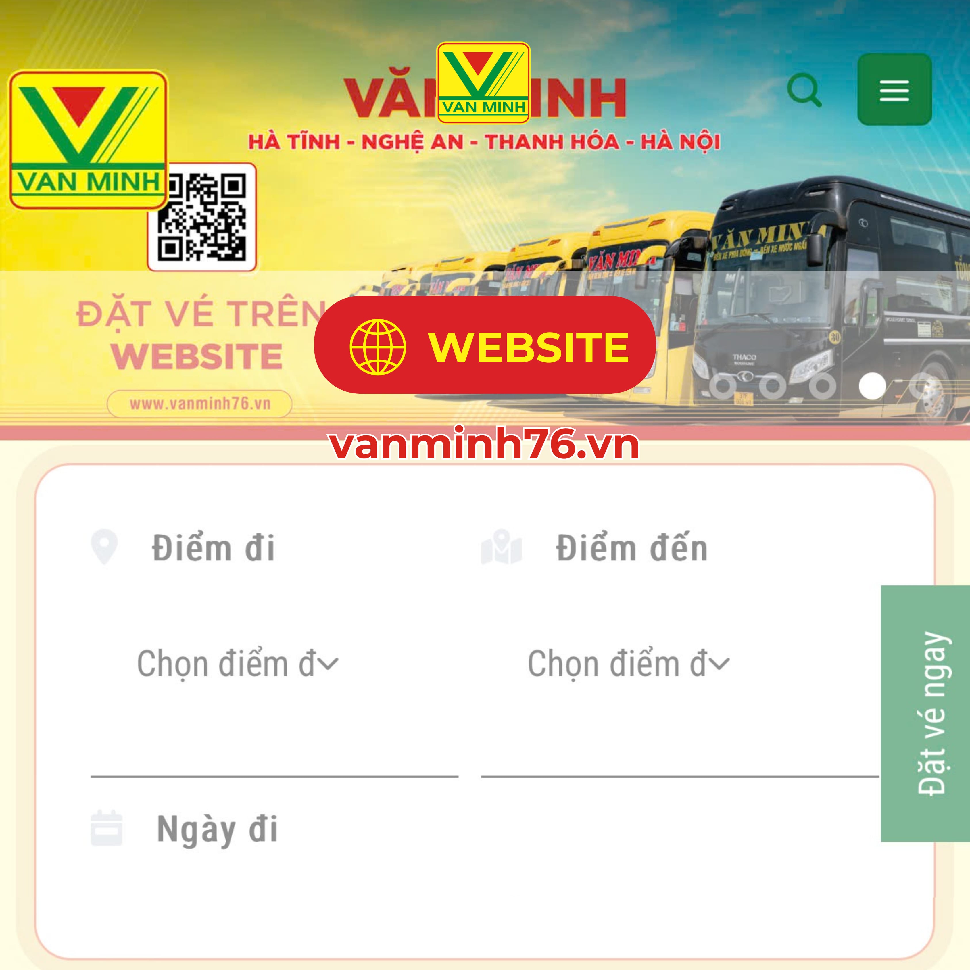 Giao diện website chính thức giúp đặt vé văn minh online.