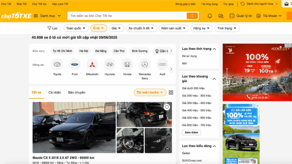 Giao diện website hỗ trợ đăng tin bán xe miễn phí