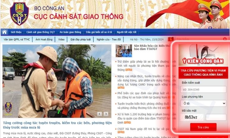 Giao diện website tra cứu thông tin vi phạm từ camera phạt nguội trực tuyến