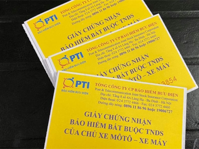 Giấy chứng nhận bảo hiểm trách nhiệm dân sự bắt buộc cho phương tiện giao thông cơ giới.