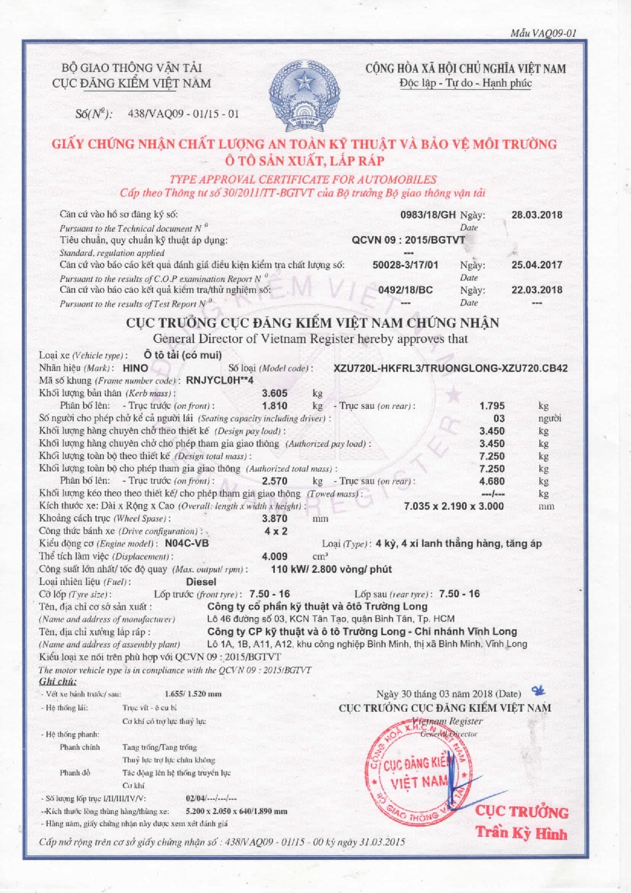 Giấy đăng kiểm xe tải