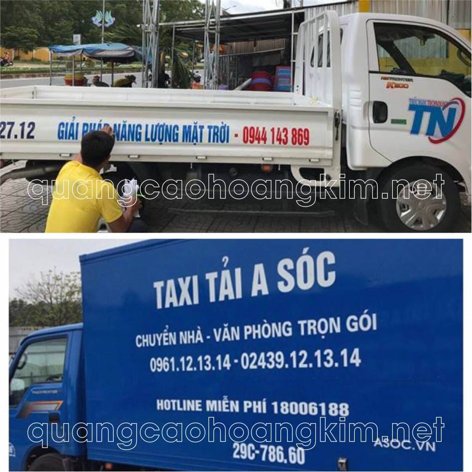 Góc chụp chi tiết decal dán trên thân xe tải Van