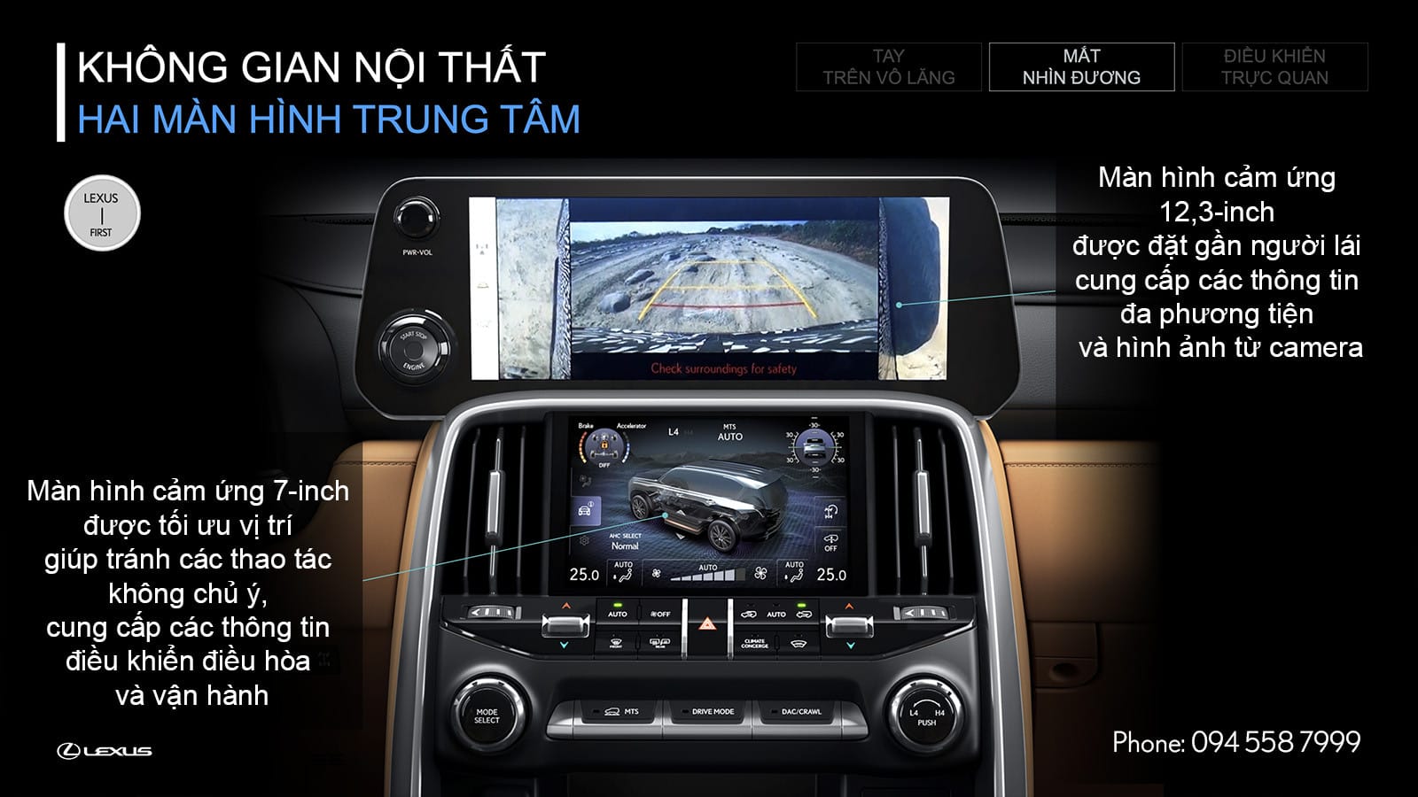 Hai màn hình hiển thị và điều khiển trung tâm trên xe LX600