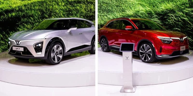 Hai mẫu xe VinFast VF7 và VF8 đang đỗ cạnh nhau